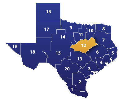 texas map, region 12 highlighted