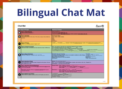 Button that says Bilingual Chat Mat with picture of product
