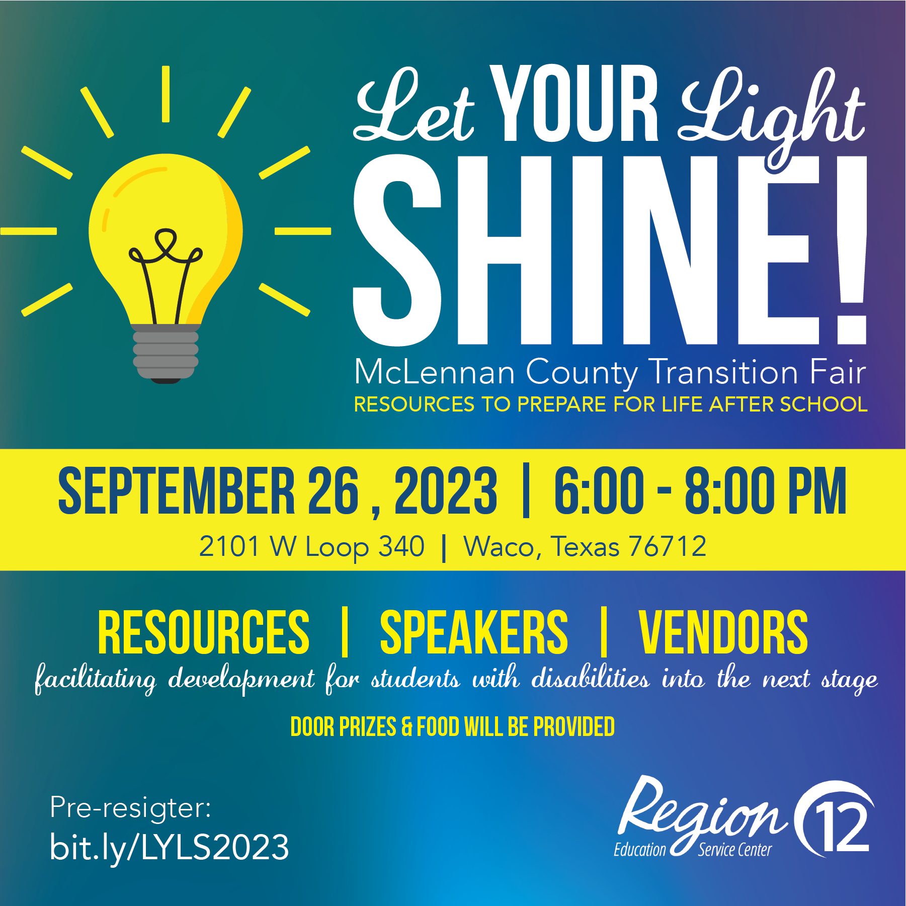 2023 Let Your Light Shine: McLennan County Transition Fair on September 26 from 6:00 to 8:00 p.m. graphic