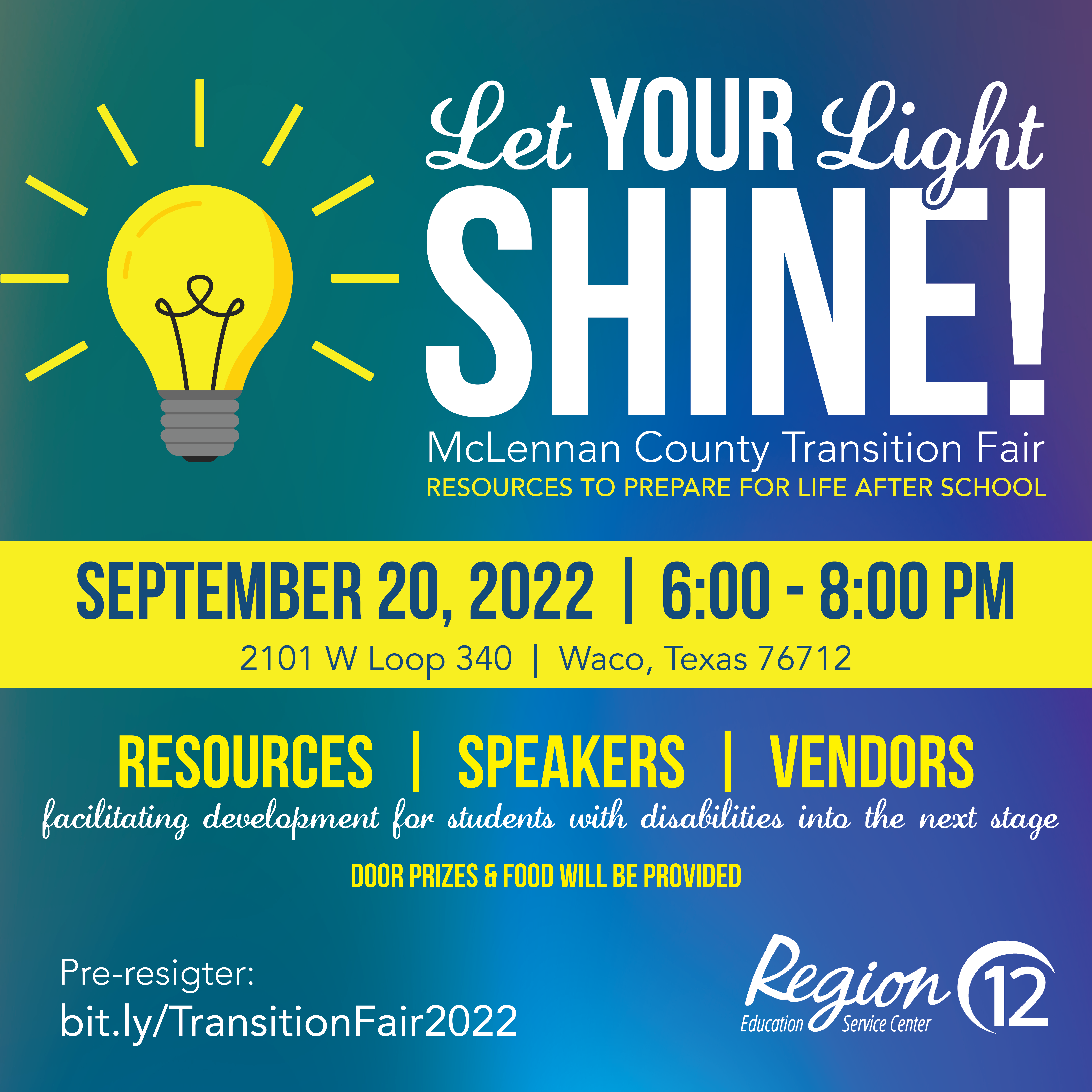 Let Your Light Shine Transition Fair Sept 20 ESC Region 12 6-8 pm