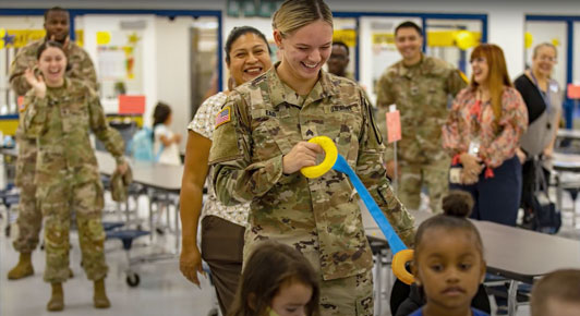 Copperas Cove ISD military in cafeteria with students