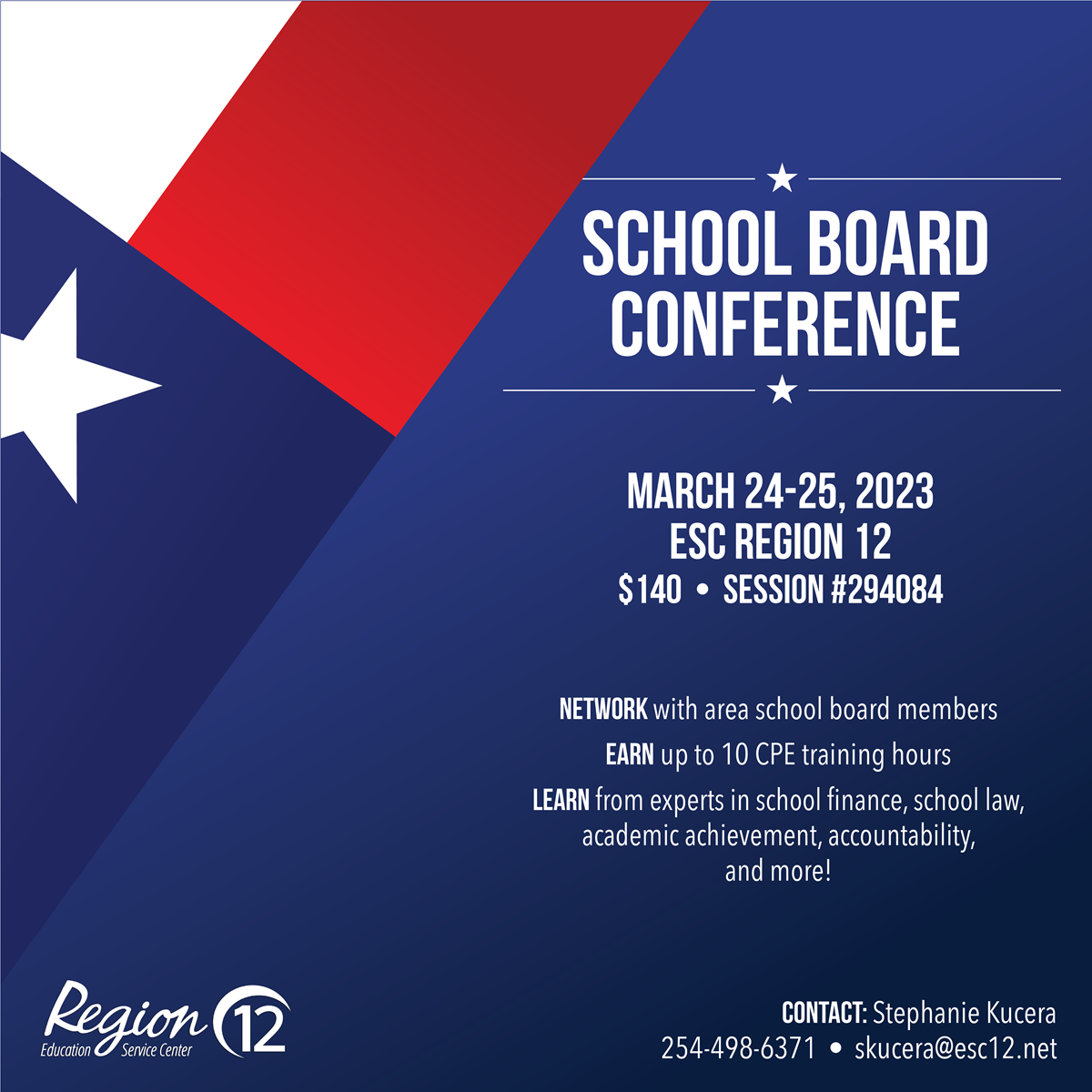 School Board Conference
March 24-25, 2023
ESC Region 12
$140
Session #294084